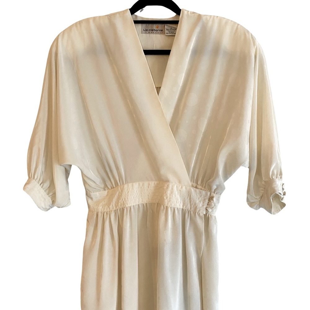 Vtg Liz Claiborne Dress Vintage Faux Wrap White Dolmen Bride Minimalist Summer
